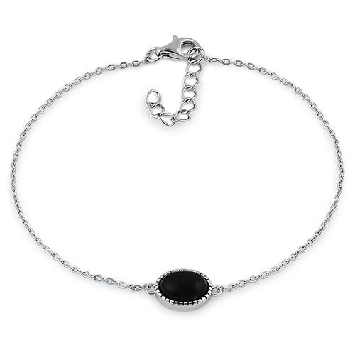 Sterling Silver Black Oval Stone Bracelet