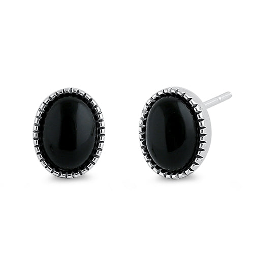 Sterling Silver Black Oval Stone Earrings