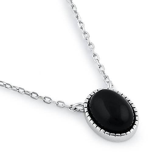 Sterling Silver Black Oval Stone Necklace