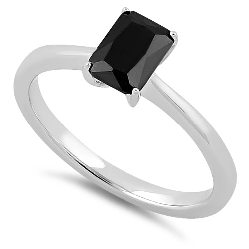 Sterling Silver Black Radiant Cut CZ Ring