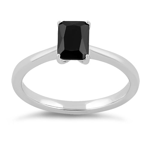 Sterling Silver Black Radiant Cut CZ Ring