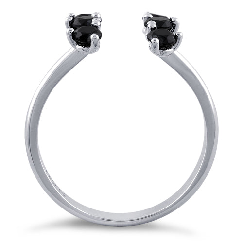 Sterling Silver Black Six Round Stones Adjustable CZ Ring