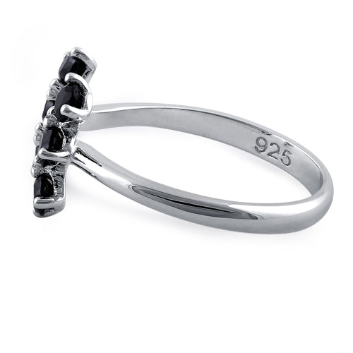 Sterling Silver Black Six Round Stones Adjustable CZ Ring