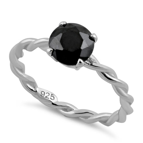 Sterling Silver Black Twisted Band CZ Ring