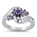 Sterling Silver Blooming Flower Amethyst CZ Ring
