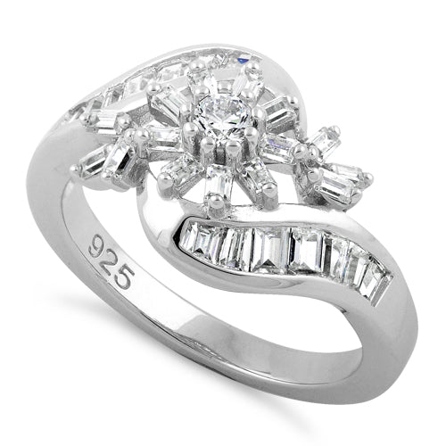 Sterling Silver Blooming Flower Clear CZ Ring