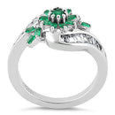 Sterling Silver Blooming Flower Emerald CZ Ring