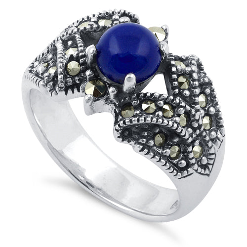 Sterling Silver Blue Lapis Elegant Marcasite Ring