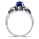 Sterling Silver Blue Lapis Elegant Marcasite Ring