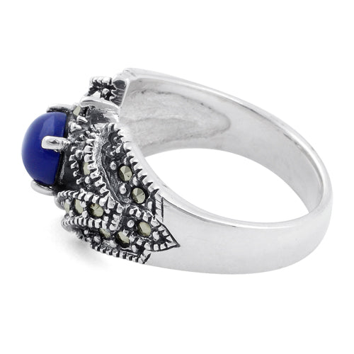 Sterling Silver Blue Lapis Elegant Marcasite Ring