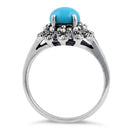 Sterling Silver Simulated Turquoise Flower Marcasite Ring