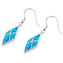 Sterling Silver Blue Lab Opal Diamond Hook Earrings