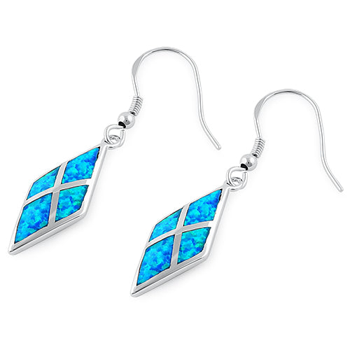 Sterling Silver Blue Lab Opal Diamond Hook Earrings