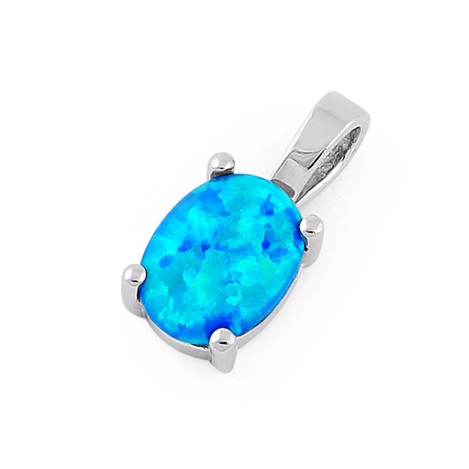 Sterling Silver Blue Lab Opal Oval Pendant