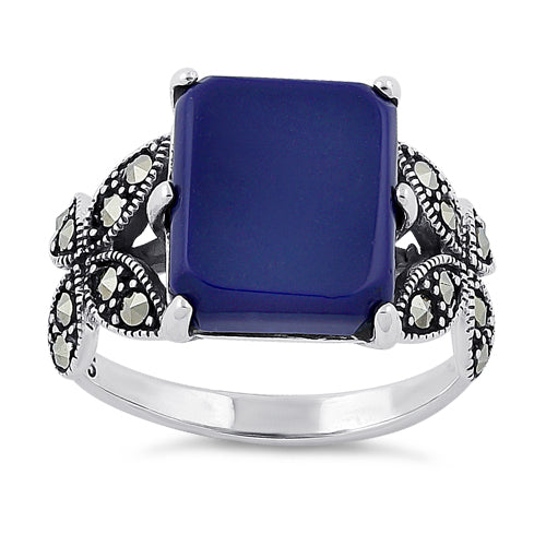 Sterling Silver Blue Lapis Square Butterfly Marcasite Ring