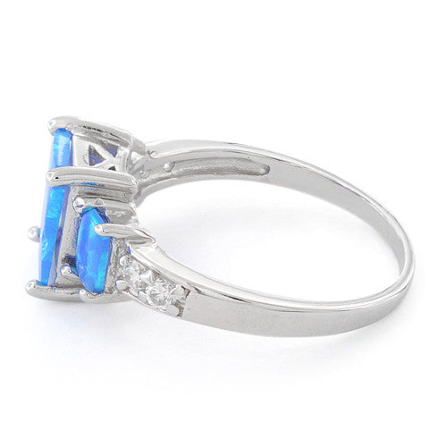 Sterling Silver Blue Lab Opal Square CZ Ring