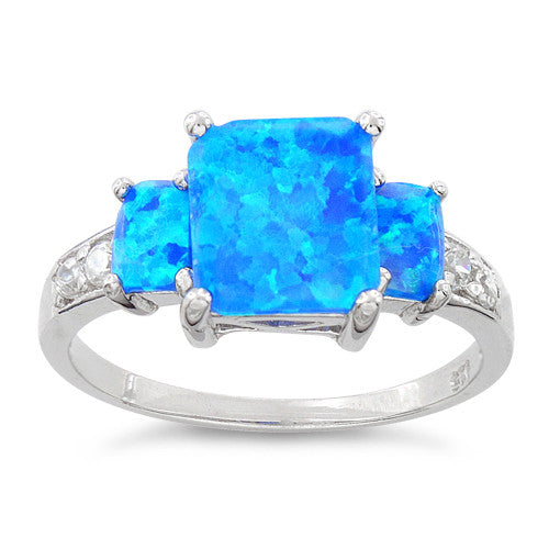 Sterling Silver Blue Lab Opal Square CZ Ring