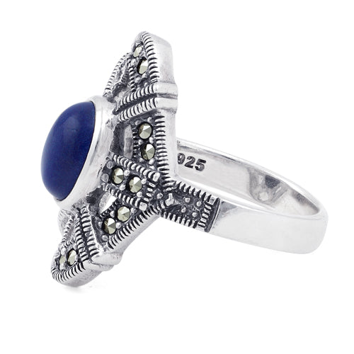 Sterling Silver Blue Lapis Oval Marcasite Ring