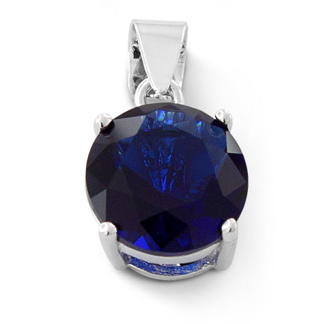 Sterling Silver Blue Round CZ 10mm Pendant