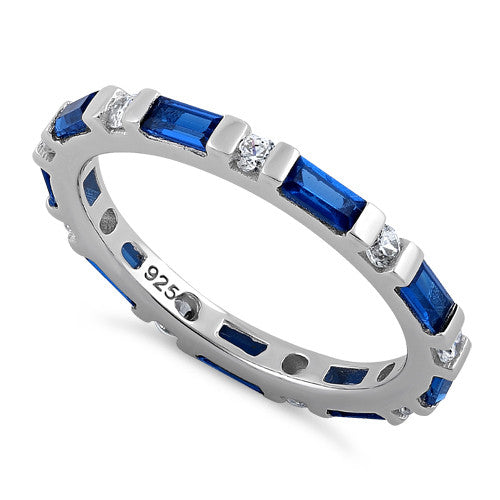 Sterling Silver Blue Sapphire and White CZ Eternity Ring