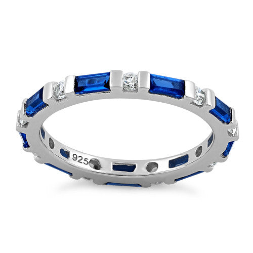 Sterling Silver Blue Sapphire and White CZ Eternity Ring