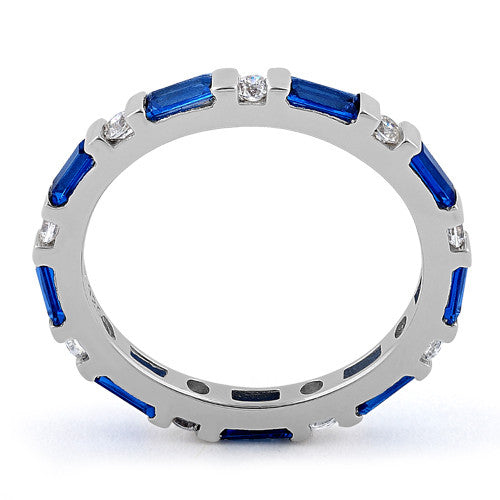 Sterling Silver Blue Sapphire and White CZ Eternity Ring