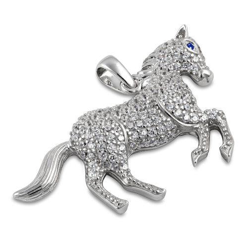 Sterling Silver Blue Sapphire Eyed Horse CZ Pendant