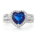 Sterling Silver Blue Sapphire Heart CZ Ring