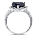 Sterling Silver Blue Sapphire Heart Halo CZ Ring