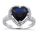 Sterling Silver Blue Sapphire Heart Halo CZ Ring