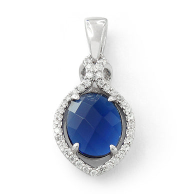 Sterling Silver Blue Sapphire Oval Marquise CZ Pendant