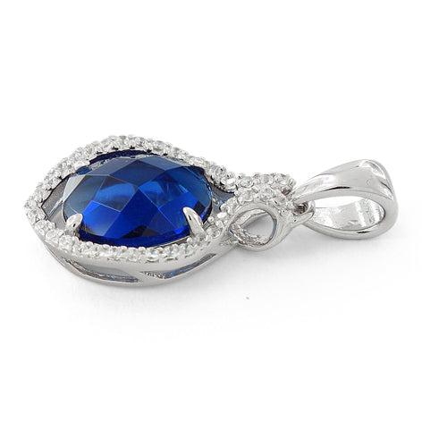 Sterling Silver Blue Sapphire Oval Marquise CZ Pendant
