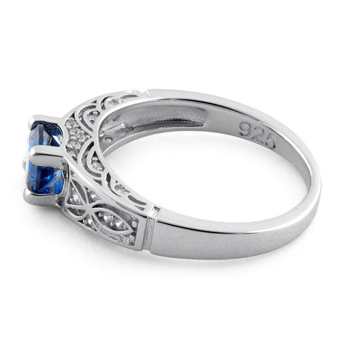 Sterling Silver Blue Spinel Round Cut Engagement CZ Ring