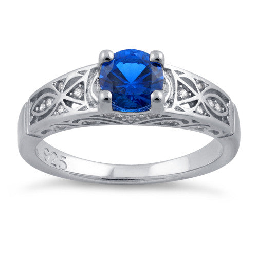 Sterling Silver Blue Spinel Round Cut Engagement CZ Ring