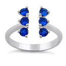 Sterling Silver Blue Sapphire Six Round Stones Adjustable CZ Ring