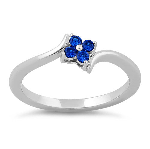 Sterling Silver Blue Spinel Flower CZ Ring