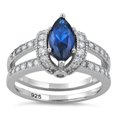 Sterling Silver Blue Spinel Marquise CZ Ring