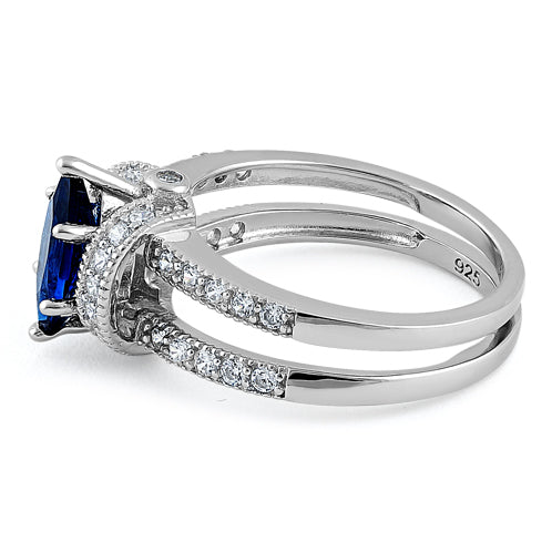 Sterling Silver Blue Spinel Marquise CZ Ring