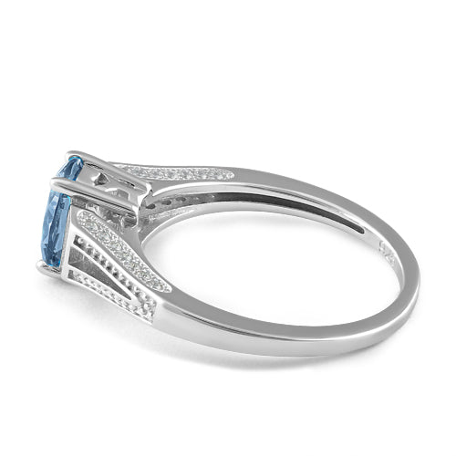Sterling Silver Aqua Blue Oval Cut CZ Ring