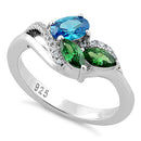Sterling Silver Blue Topaz Oval Emerald Marquise CZ Ring