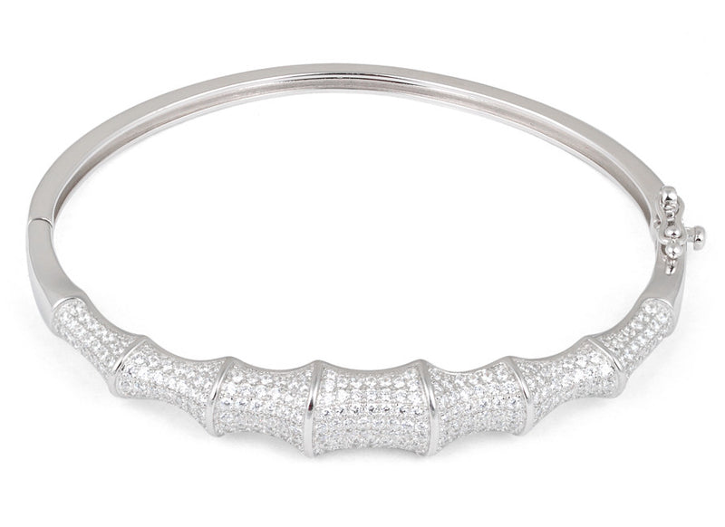 Sterling Silver Bones Pave CZ Bangle Bracelet