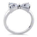 Sterling Silver Bow Heart Cut Clear CZ Ring