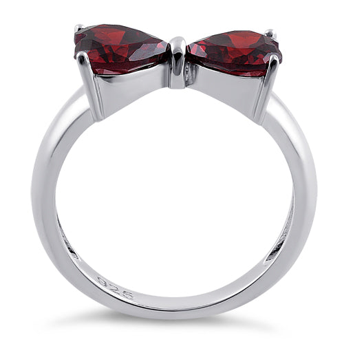 Sterling Silver Bow Heart Cut Garnet CZ Ring