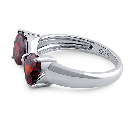 Sterling Silver Bow Heart Cut Garnet CZ Ring