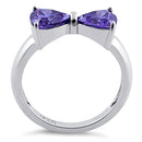 Sterling Silver Bow Trillion Cut Amethyst CZ Ring