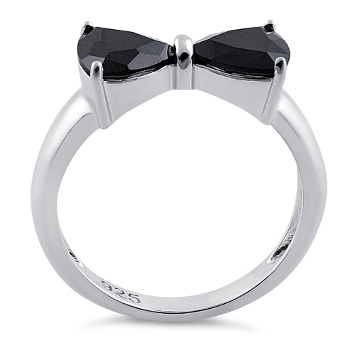 Sterling Silver Bow Trillion Cut Black CZ Ring