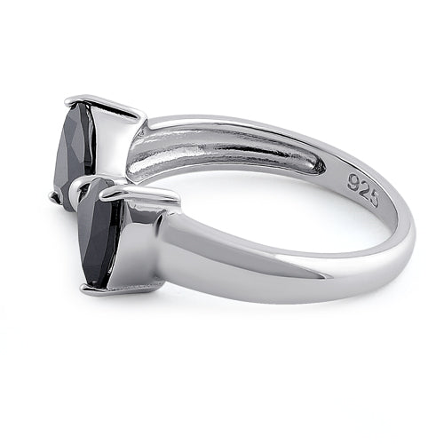 Sterling Silver Bow Trillion Cut Black CZ Ring