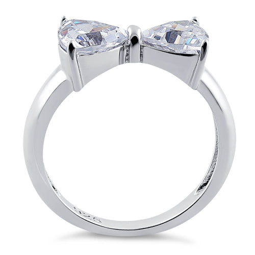 Sterling Silver Bow Trillion Cut Clear CZ Ring