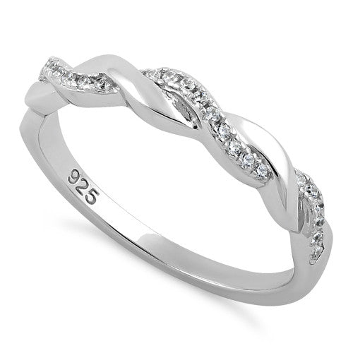 Sterling Silver Braided Clear CZ Ring