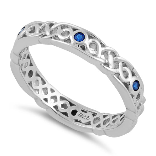 Sterling Silver Braided Eternity Blue Spinel CZ Ring